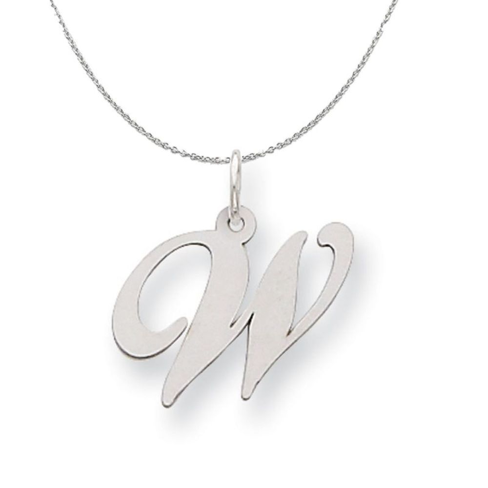 Silver, Ella Collection Medium Fancy Script Initial W Necklace - 20 In